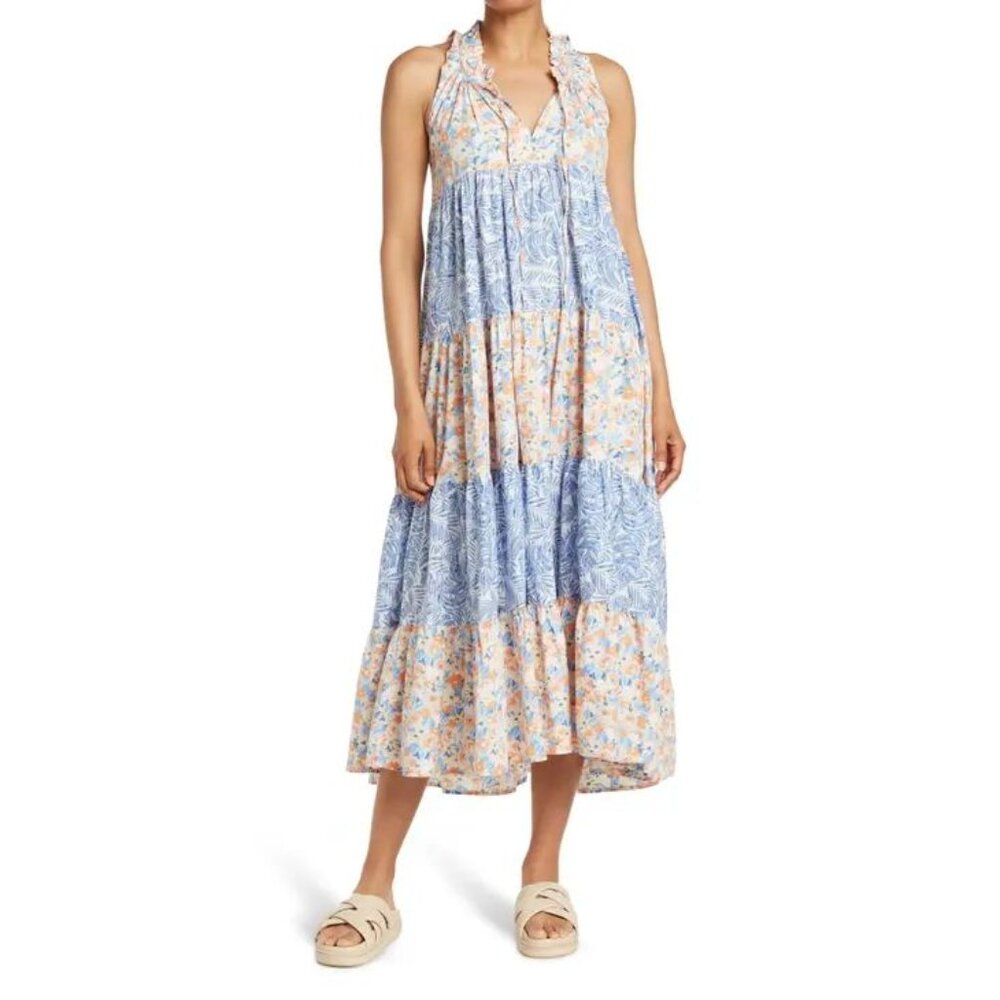 STITCHDROP Tropical Floral Tiered Maxi Dress sz S Women's